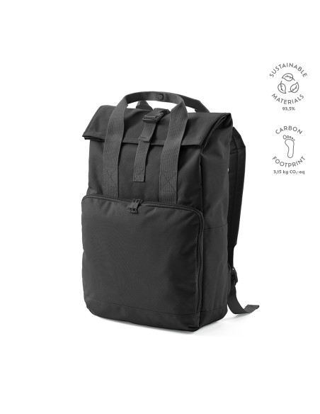 Zaino Warsaw 20L in rPET. Chiusura roll top con fibbia