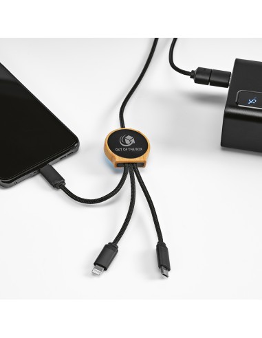 Asimov cavo 5-in-1 in bambù e rPET. Logo retroilluminato.