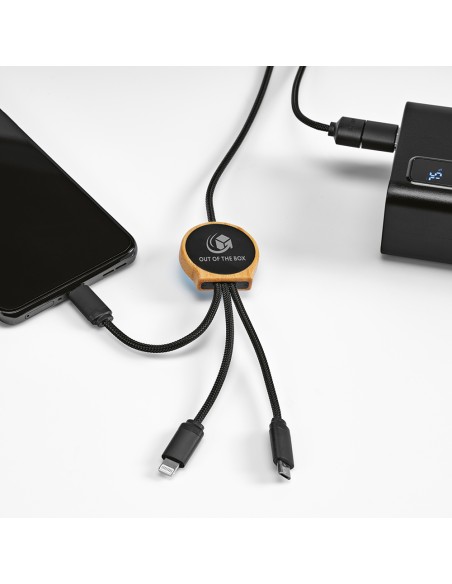 Asimov cavo 5-in-1 in bambù e rPET. Logo retroilluminato.