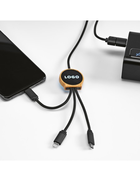 Asimov cavo 5-in-1 in bambù e rPET. Logo retroilluminato.