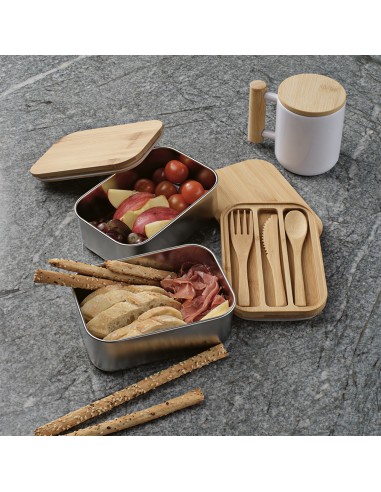 Box pranzo Vermeer 1480ml rSS con coperchio in bamboo e posate