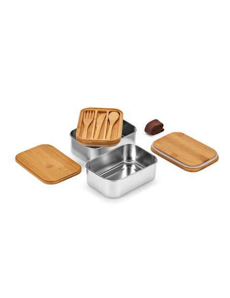 Box pranzo Vermeer 1480ml rSS con coperchio in bamboo e posate