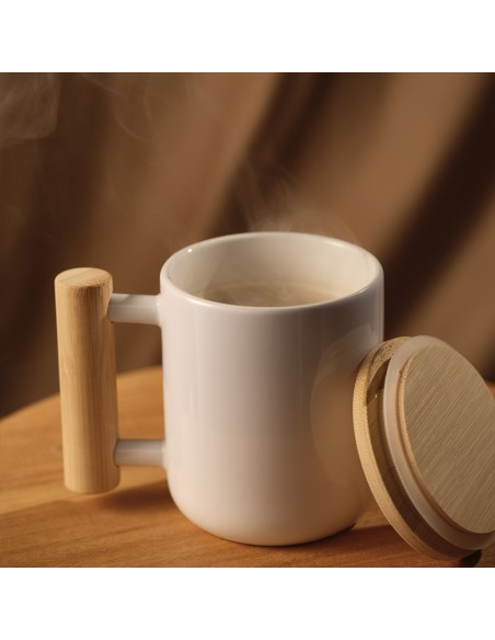 Tazza Douro 380ml in ceramica con coperchio e manico in bambù