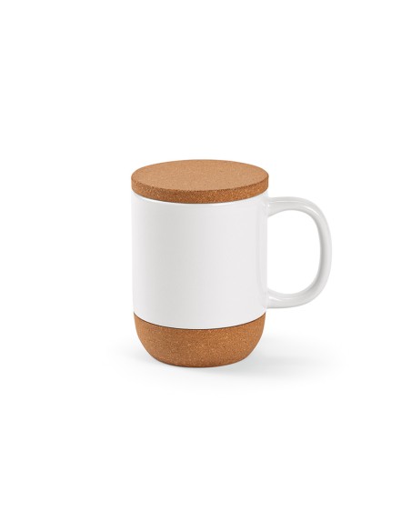 Tazza Ebro 380ml in ceramica, con coperchio e base in sughero