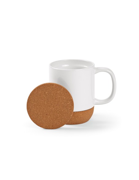 Tazza Ebro 380ml in ceramica, con coperchio e base in sughero