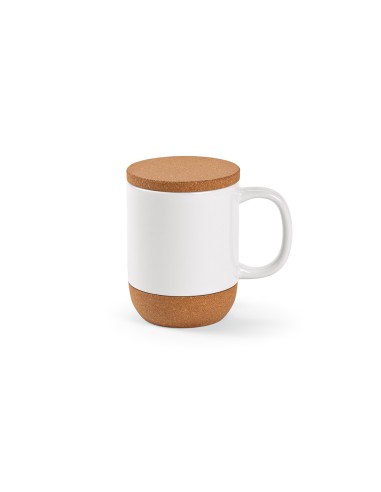 Tazza Ebro 380ml in ceramica, con coperchio e base in sughero