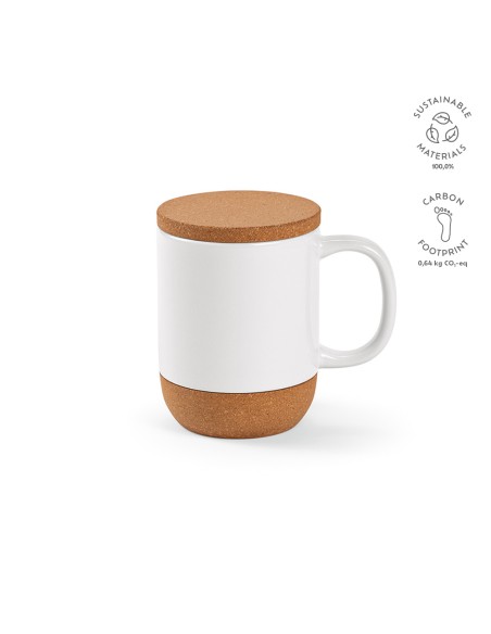 Tazza Ebro 380ml in ceramica, con coperchio e base in sughero