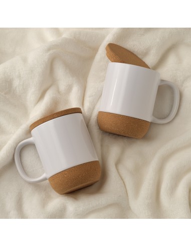 Tazza Ebro 380ml in ceramica, con coperchio e base in sughero