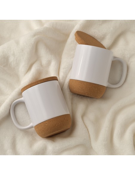 Tazza Ebro 380ml in ceramica, con coperchio e base in sughero