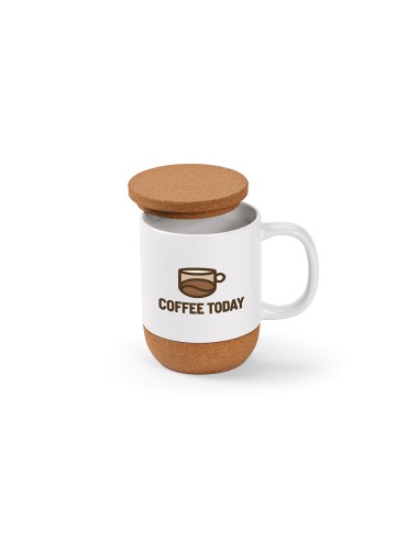 Tazza Ebro 380ml in ceramica, con coperchio e base in sughero