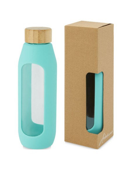 Borraccia in vetro borosilicato da 600 ml con impugnatura in silicone Tidan