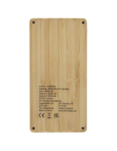 Power bank a energia solare da 8000 mAh in bambù Alata