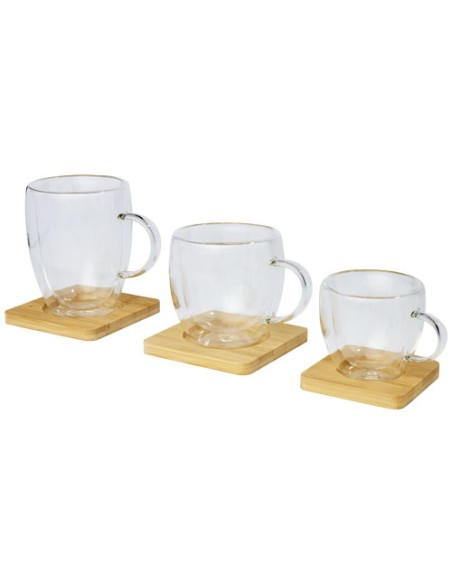 Set di 2 tazze in vetro a doppia parete da 350 ml con sottobicchiere in bambù Manti 