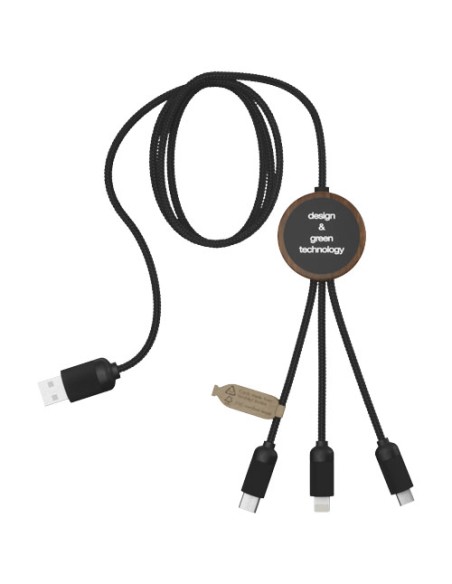 Cavo di ricarica 3 in 1 in PET riciclato con logo luminoso e custodia rotonda in bambù SCX.design C36
