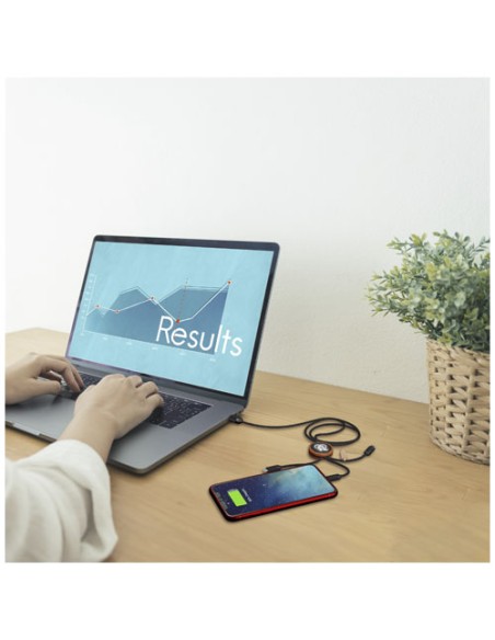 Cavo di ricarica 3 in 1 in PET riciclato con logo luminoso e custodia rotonda in bambù SCX.design C36