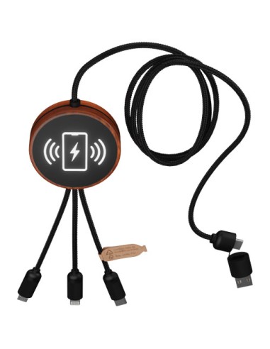 Cavo di ricarica 5 in 1 in rPET riciclato con logo luminoso e stazione di ricarica da 10 W SCX.design C40