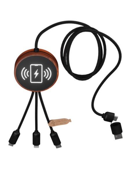 Cavo di ricarica 5 in 1 in rPET riciclato con logo luminoso e stazione di ricarica da 10 W SCX.design C40