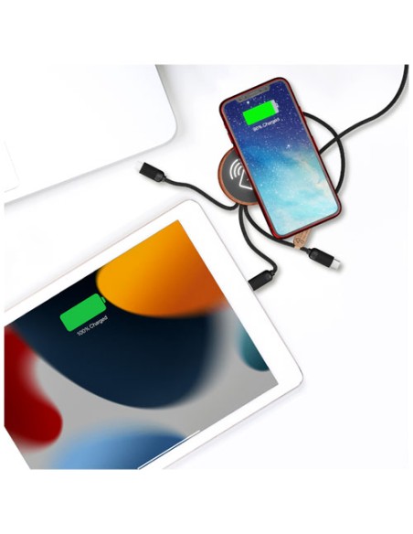 Cavo di ricarica 5 in 1 in rPET riciclato con logo luminoso e stazione di ricarica da 10 W SCX.design C40