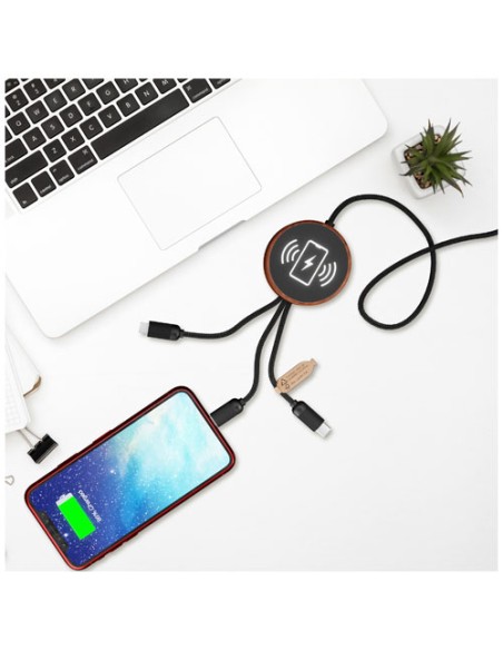 Cavo di ricarica 5 in 1 in rPET riciclato con logo luminoso e stazione di ricarica da 10 W SCX.design C40