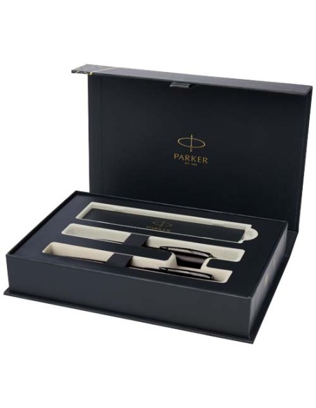 Parker set penna a sfera e penna roller acromatiche in confezione regalo IM (inchiostro nero/blu)