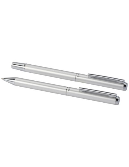 Set regalo con penna a sfera e penna roller in alluminio riciclato Lucetto (inchiostro nero)