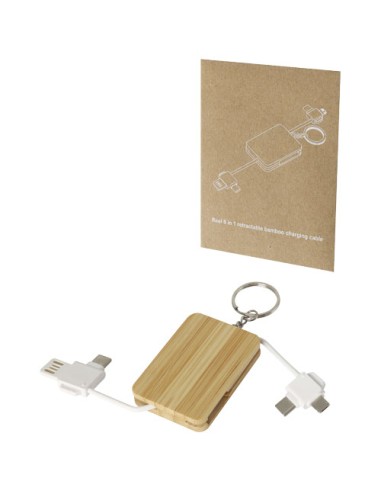 Cavo di ricarica con portachiavi in bambù 6 in 1 retrattile Reel