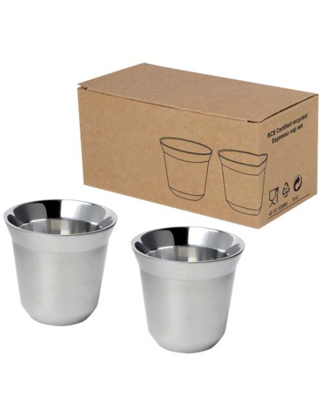  Set di tazze per caffè espresso in acciaio inossidabile certificato RCS da 80 ml Duo 