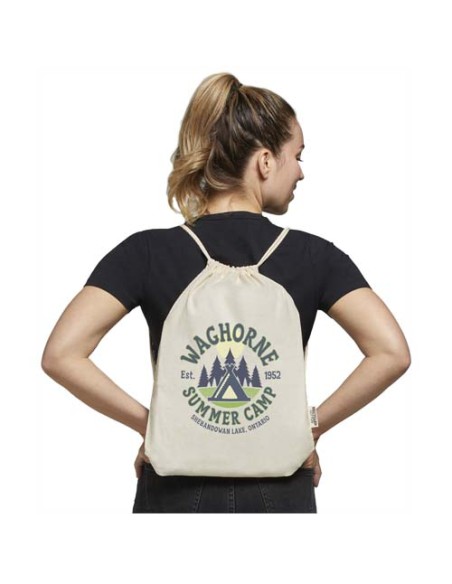 Borsa con cordoncino in cotone riciclato certificato GRS da 140 g/m² Oregon