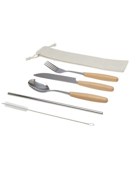 Set di posate da 5 pezzi in acciaio inossidabile e legno di faggio Root 