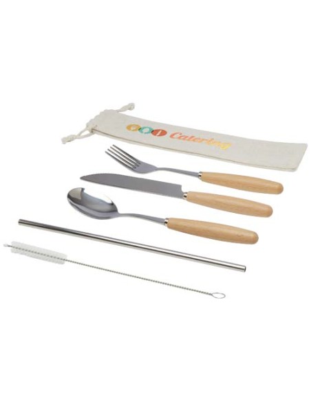 Set di posate da 5 pezzi in acciaio inossidabile e legno di faggio Root 