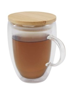 Tazza in vetro da 350 ml con coperchio in bambù Leona
