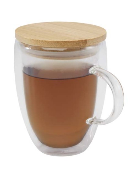 Tazza in vetro da 350 ml con coperchio in bambù Leona
