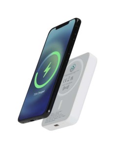 Power bank magnetico wireless da 5.000 mAh e 15 W con 20 W PD in plastica riciclata Acrab