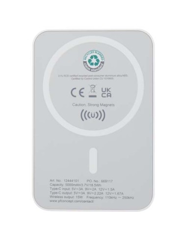 Power bank magnetico wireless da 5.000 mAh e 15 W con 20 W PD in plastica riciclata Acrab