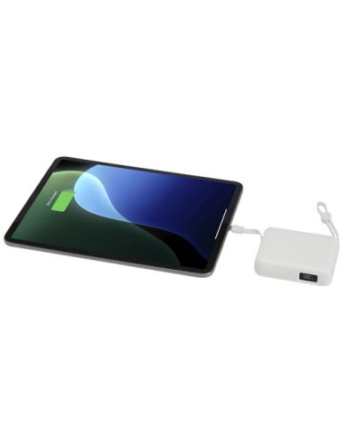 Power bank per tablet da 10.000 mAh e 35 W con cavo Tipo-C integrato in plastica riciclata Acrux