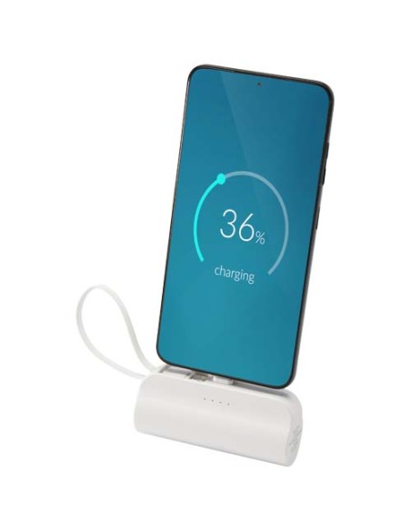Power bank Tipo-C da 5.000 mAh e 10 W in plastica riciclata con supporto ribaltabile integrato e cavo 2 in 1 Alnair