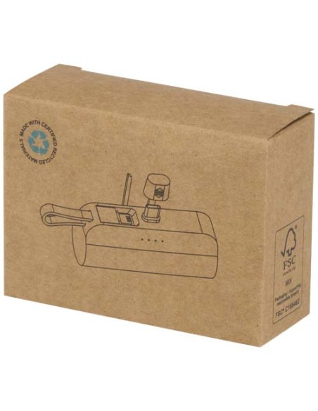 Power bank Tipo-C da 5.000 mAh e 10 W in plastica riciclata con supporto ribaltabile integrato e cavo 2 in 1 Alnair