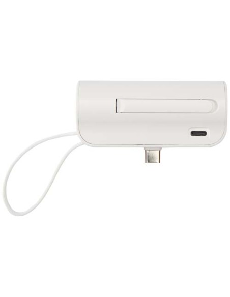 Power bank Tipo-C da 5.000 mAh e 10 W in plastica riciclata con supporto ribaltabile integrato e cavo 2 in 1 Alnair