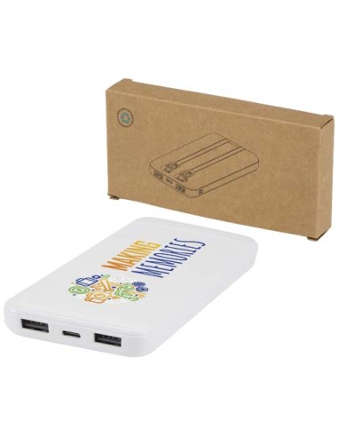 Power bank da 10.000 mAh e 10 W in plastica riciclata con 2 cavi integrati Adhil