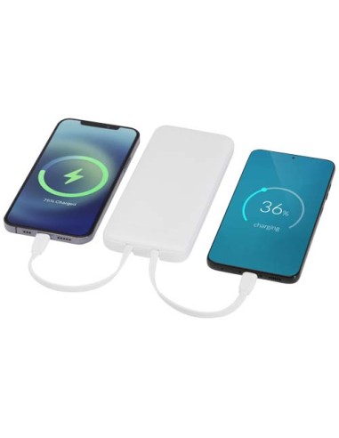 Power bank da 10.000 mAh e 10 W in plastica riciclata con 2 cavi integrati Adhil