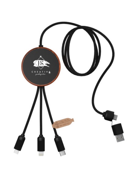 Cavo di ricarica 5 in 1 in rPET riciclato con logo luminoso e stazione di ricarica da 10 W SCX.design C40