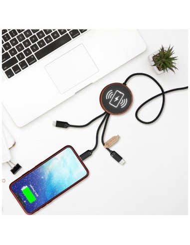 Cavo di ricarica 5 in 1 in rPET riciclato con logo luminoso e stazione di ricarica da 10 W SCX.design C40