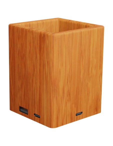 Portamatite in legno con logo luminoso e doppia uscita USB SCX.design O12