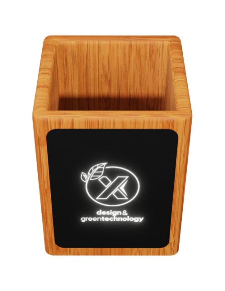 Portamatite in legno con logo luminoso e doppia uscita USB SCX.design O12