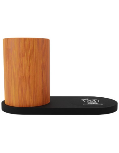 Stazione di ricarica wireless da 10 W con logo luminoso e portamatite in bambù SCX.design W17