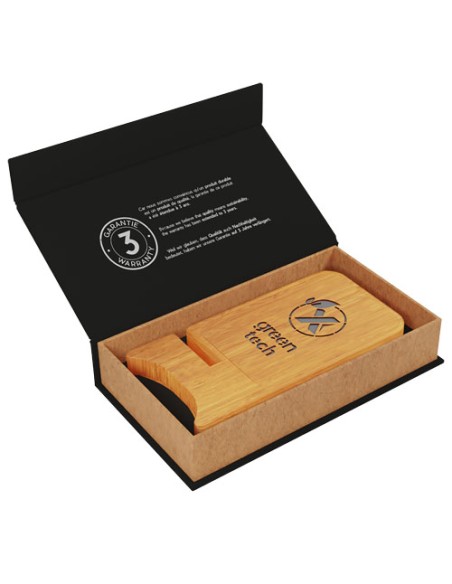 Supporto per telefono in legno con ricarica wireless da 10 W e logo luminoso SCX.design W26