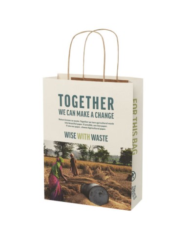 Shopper in carta da 150g/m2 realizzato con scarti agricoli con manici intrecciati - 24 x 9 x 32 cm