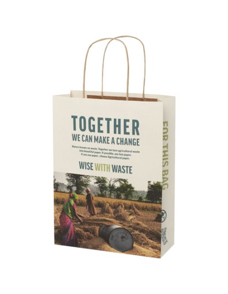 Shopper in carta da 150g/m2 realizzato con scarti agricoli con manici intrecciati - 24 x 9 x 32 cm