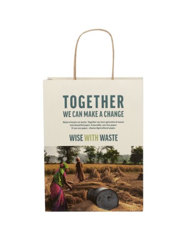 Shopper in carta da 150g/m2 realizzato con scarti agricoli con manici intrecciati - 24 x 9 x 32 cm