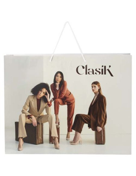 Sacchetto in carta integra da 170 g/m2 realizzato a mano con manici in cordino di plastica - 45 x 10 x 35 cm